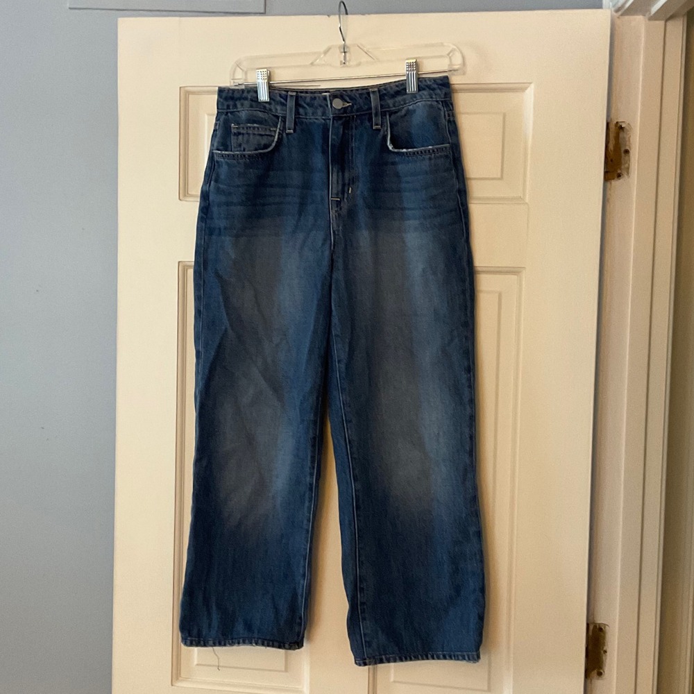 LAGENCE Jones Ultra High-Waist Straight Jeans Boyle Wash Blue 26 Distressed Hem